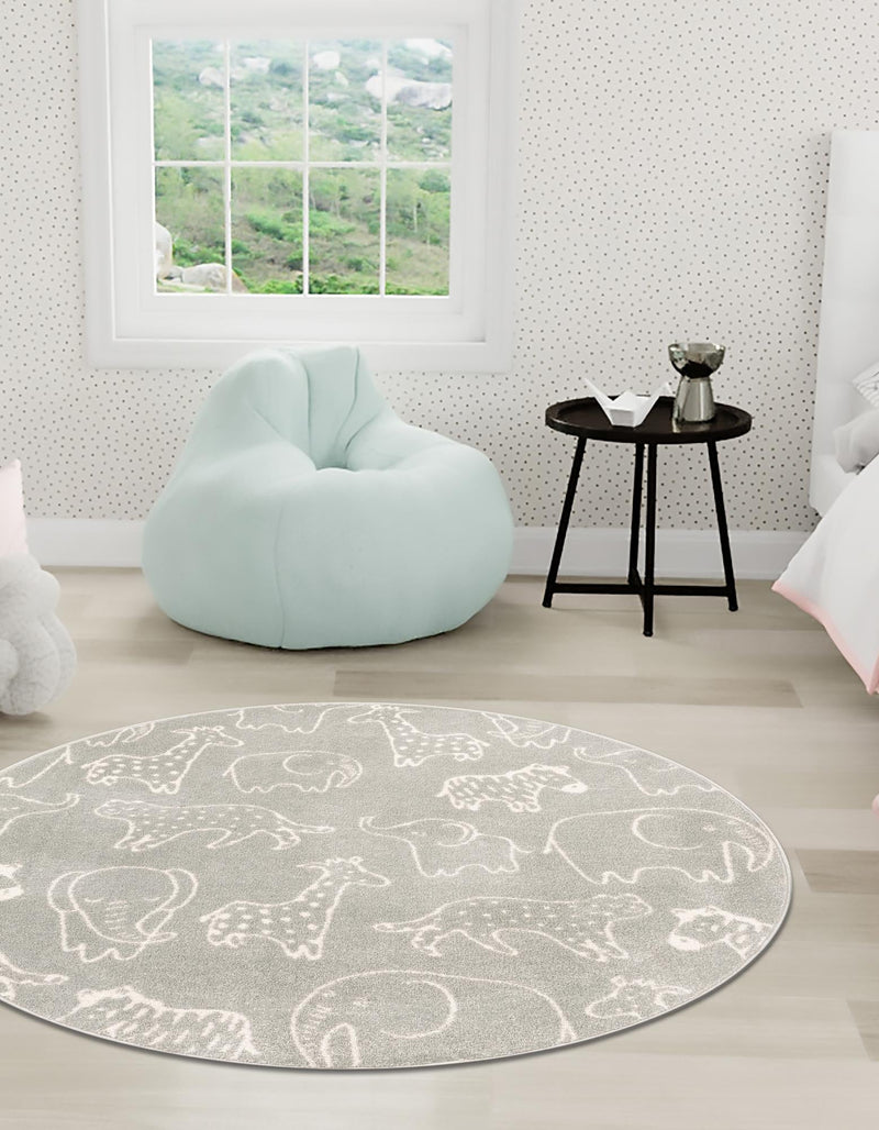 Playful Patterns Collection Area Rug - Spectrum Round Gray lifestyle 38