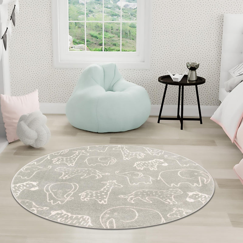 Playful Patterns Collection Area Rug - Spectrum Round Gray lifestyle 74