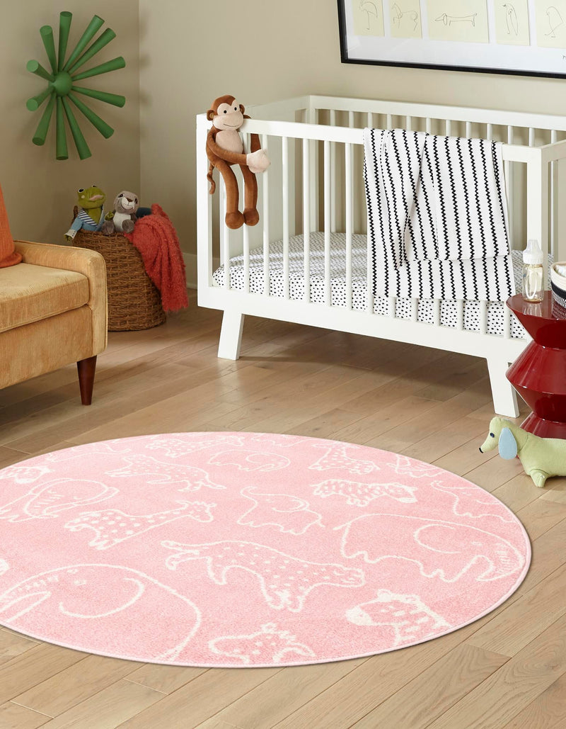Playful Patterns Collection Area Rug - Spectrum Round Pink lifestyle 45