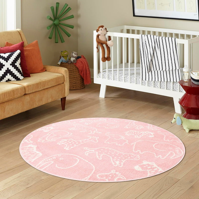 Playful Patterns Collection Area Rug - Spectrum Round Pink lifestyle 71