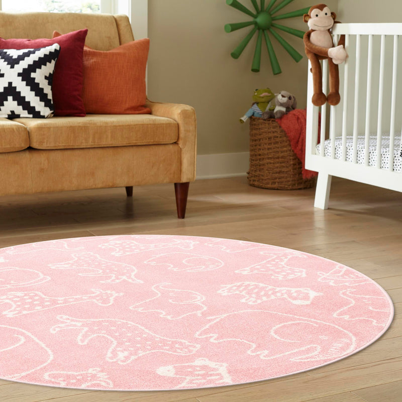 Playful Patterns Collection Area Rug - Spectrum Round Pink lifestyle 77