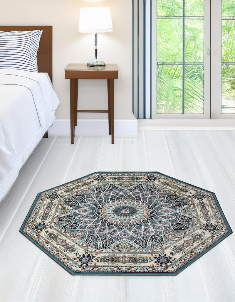 Persian Elegance Collection Area Rug - Hamedan (Blue) Octagon Blue lifestyle 45