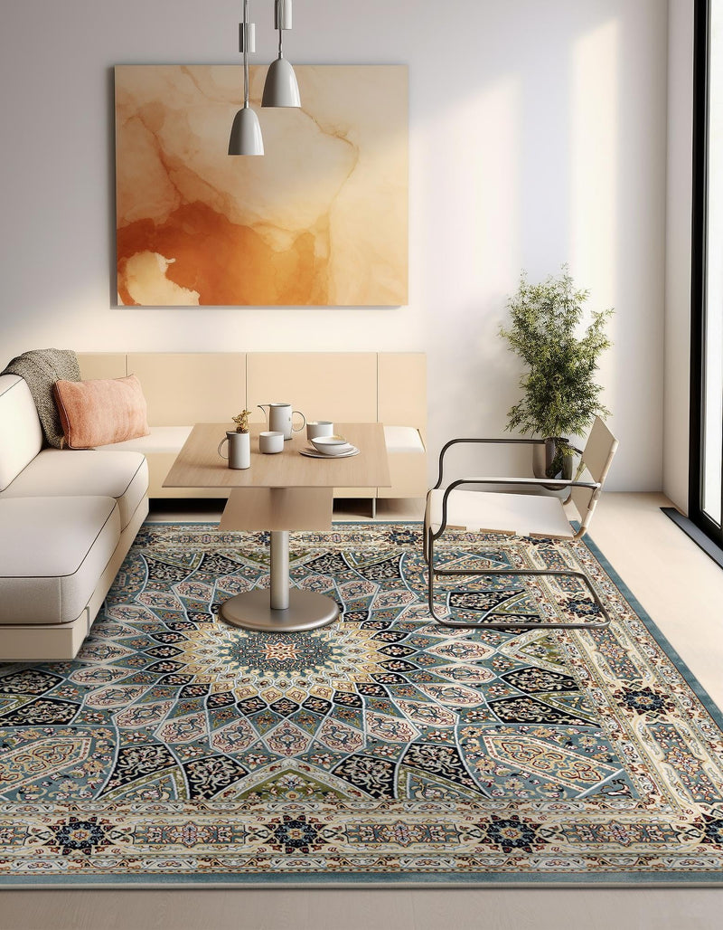 Persian Elegance Collection Area Rug - Hamedan (Blue) Square Blue lifestyle 52