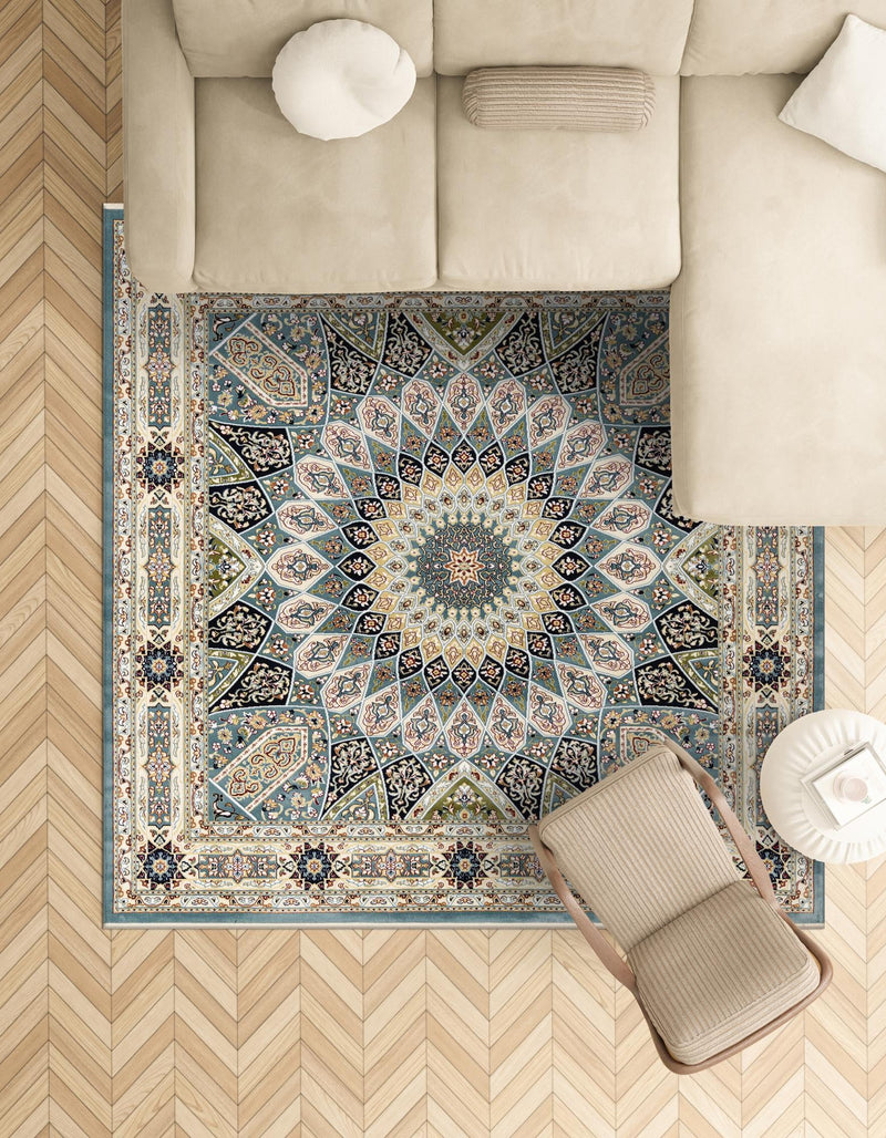 Persian Elegance Collection Area Rug - Hamedan (Blue) Square Blue lifestyle 67