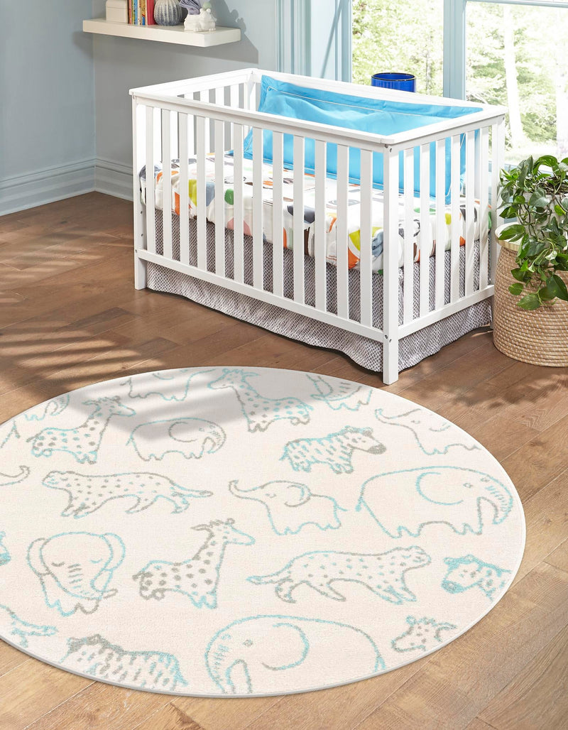 Playful Patterns Collection Area Rug - Spectrum Round Ivory lifestyle 36