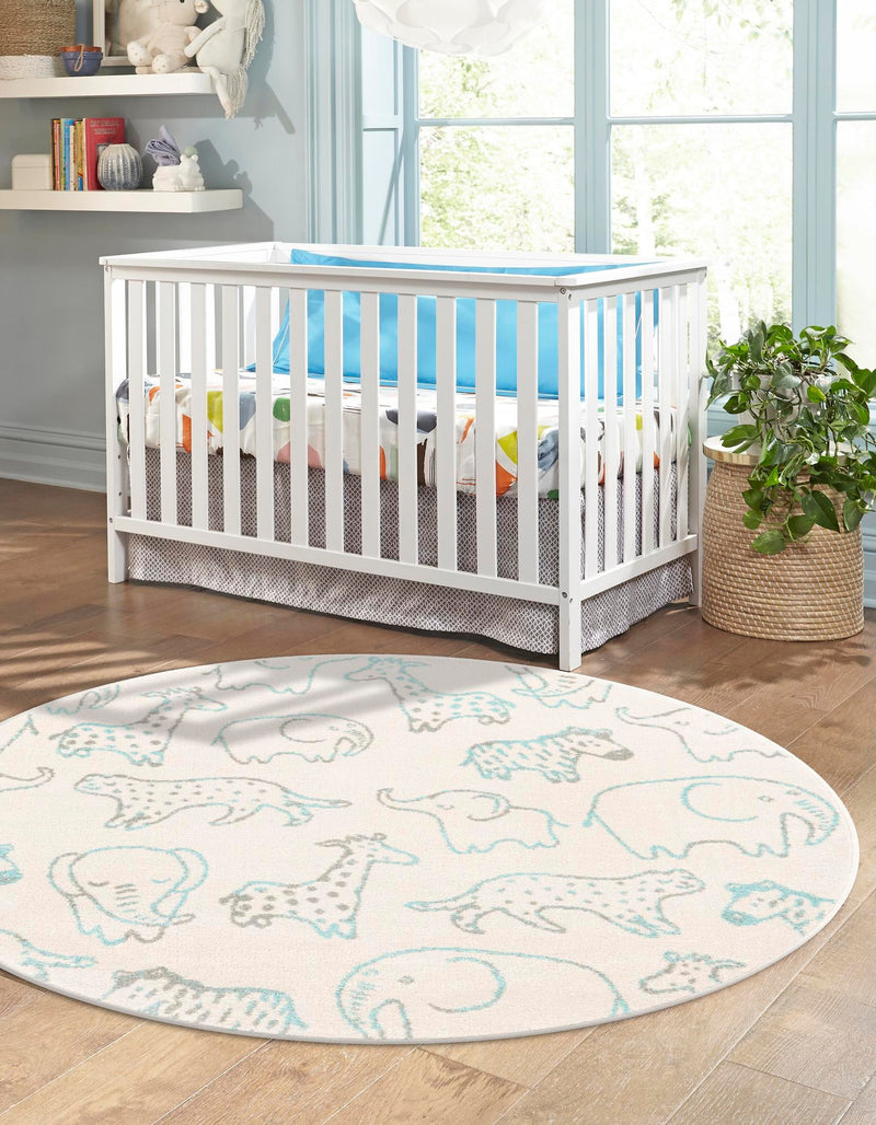 Playful Patterns Collection Area Rug - Spectrum Round Ivory lifestyle 39