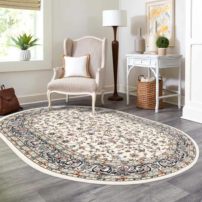 Persian Elegance Collection Area Rug - Ardabil Oval Ivory lifestyle 136