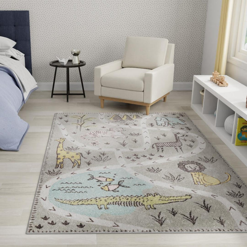 Playful Patterns Collection Area Rug - Enigma Rectangle Gray lifestyle 14
