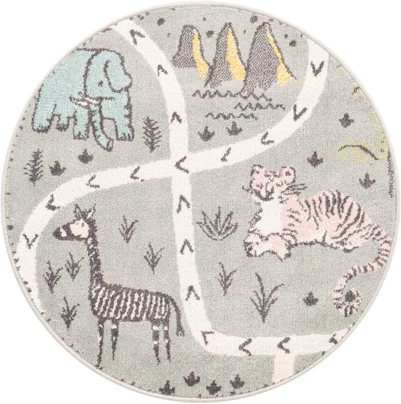 Playful Patterns Collection Area Rug - Enigma Round Gray lifestyle 17
