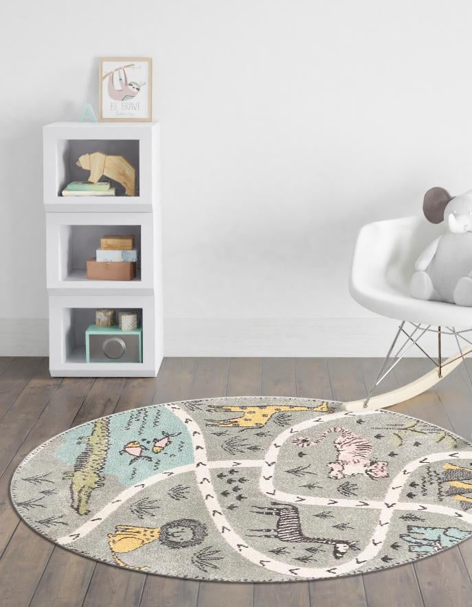 Playful Patterns Collection Area Rug - Enigma Round Gray lifestyle 21