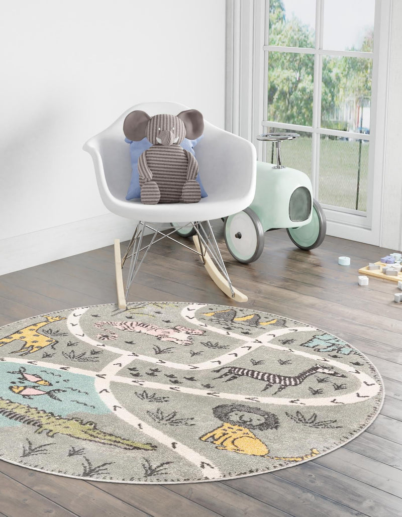 Playful Patterns Collection Area Rug - Enigma Round Gray lifestyle 25