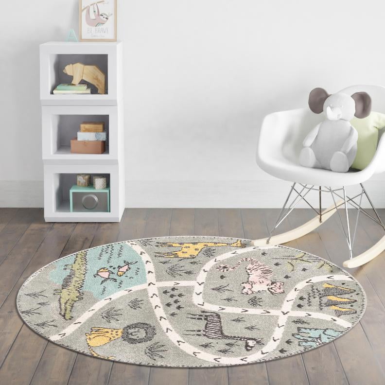 Playful Patterns Collection Area Rug - Enigma Round Gray lifestyle 75