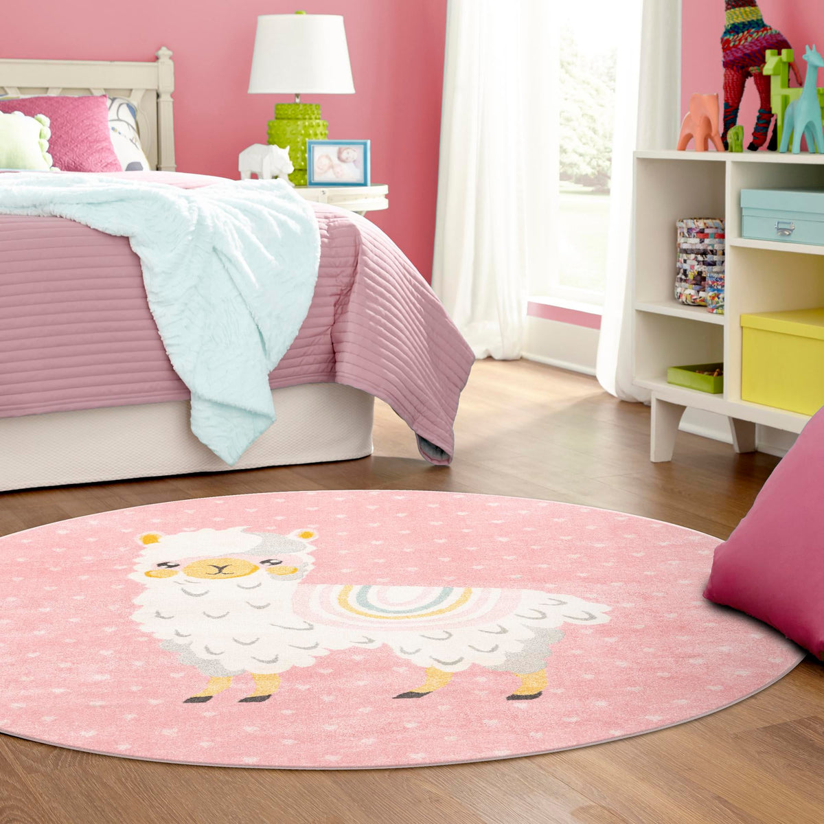 Playful Patterns Collection Area Rug - Marvel Round Pink lifestyle 52
