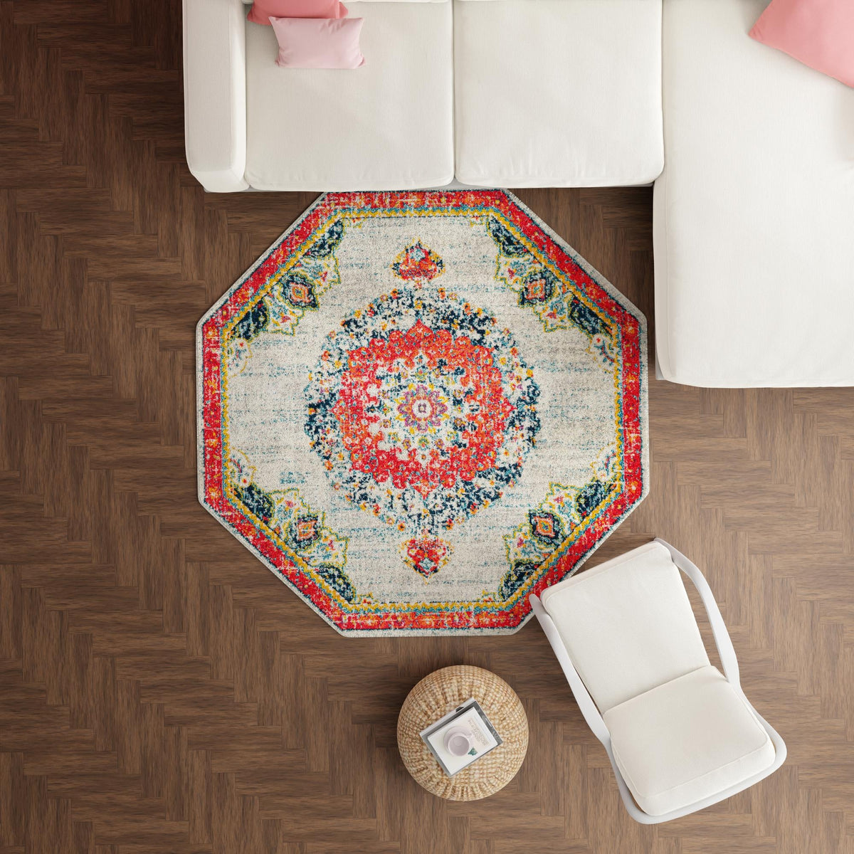Brighton Terrace Collection Area Rug - Hove (Ivory) Octagon Ivory lifestyle 112