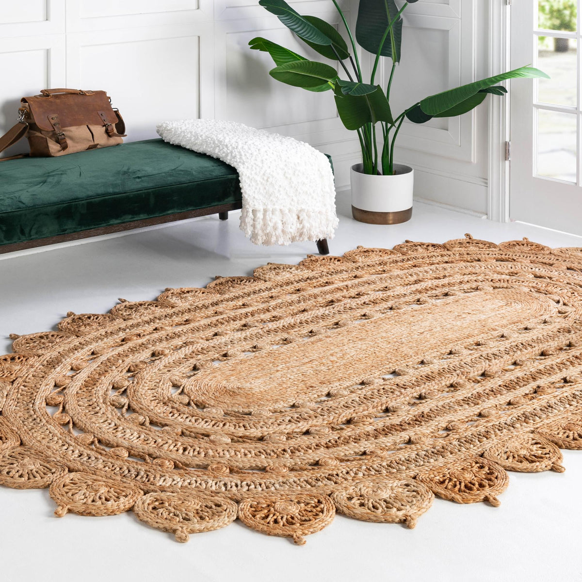 Woven Seaside Jute Collection Area Rug - Coastalhaven (Natural) Oval Natural lifestyle 15