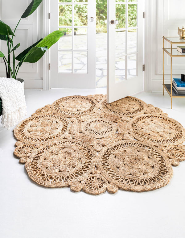 Woven Seaside Jute Collection Area Rug - Whittaker Round Natural lifestyle 21