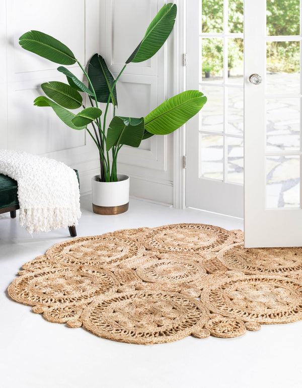 Woven Seaside Jute Collection Area Rug - Whittaker Round Natural lifestyle 25