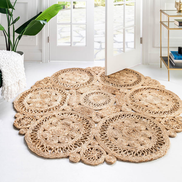 Woven Seaside Jute Collection Area Rug - Whittaker Round Natural lifestyle 39
