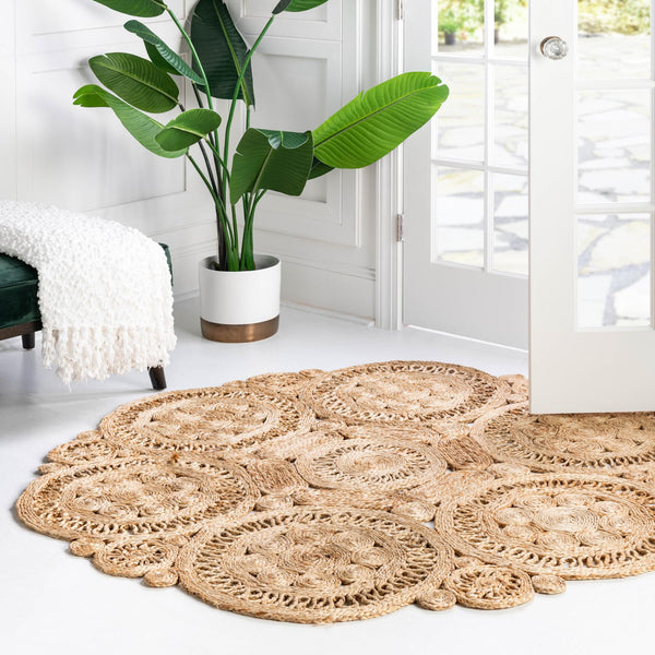 Woven Seaside Jute Collection Area Rug - Whittaker Round Natural lifestyle 41