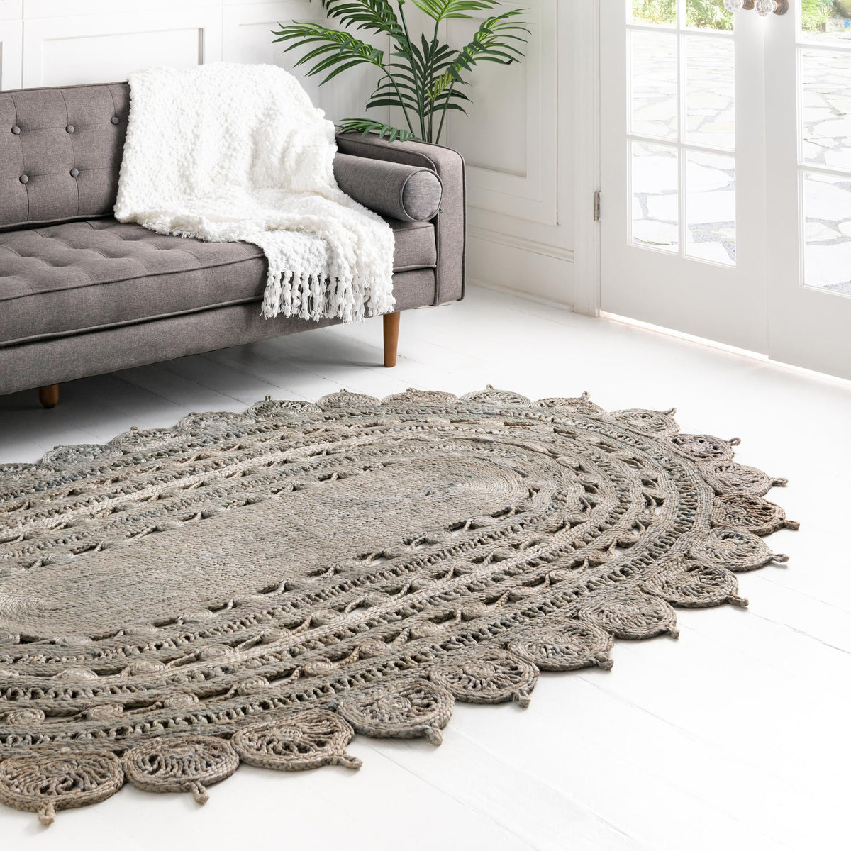 Woven Seaside Jute Collection Area Rug - Coastalhaven (Gray) Oval Gray lifestyle 31