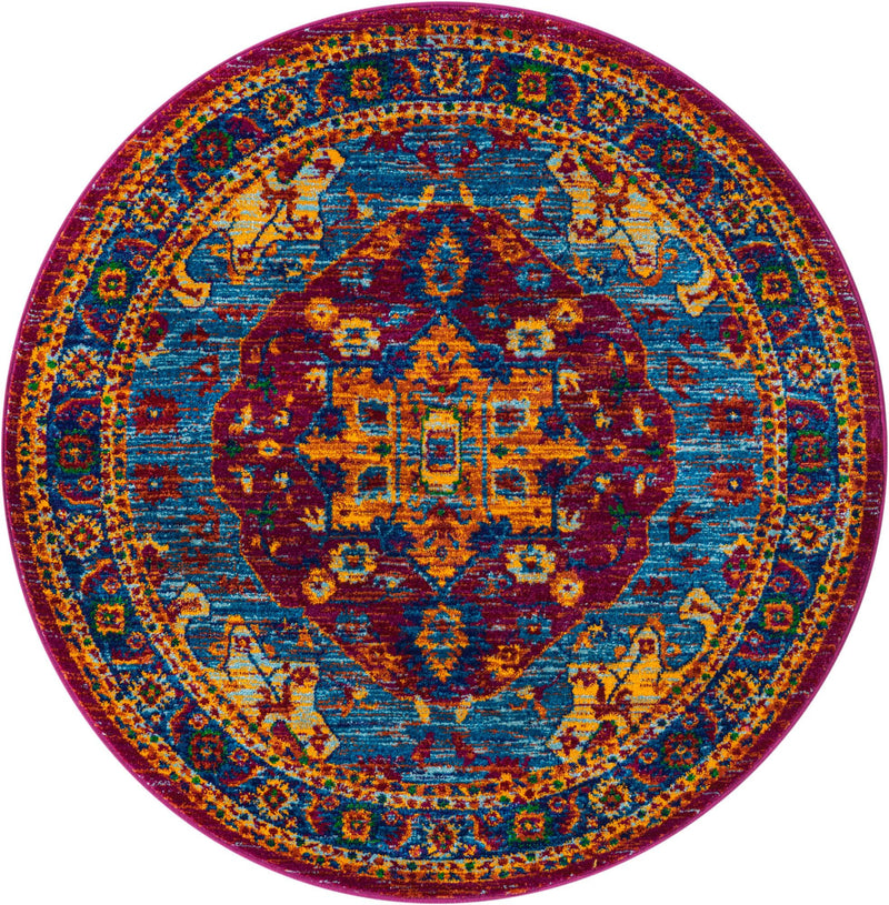 Caribbean Cove Collection Area Rug - Canouan Round Pink Blue lifestyle 17