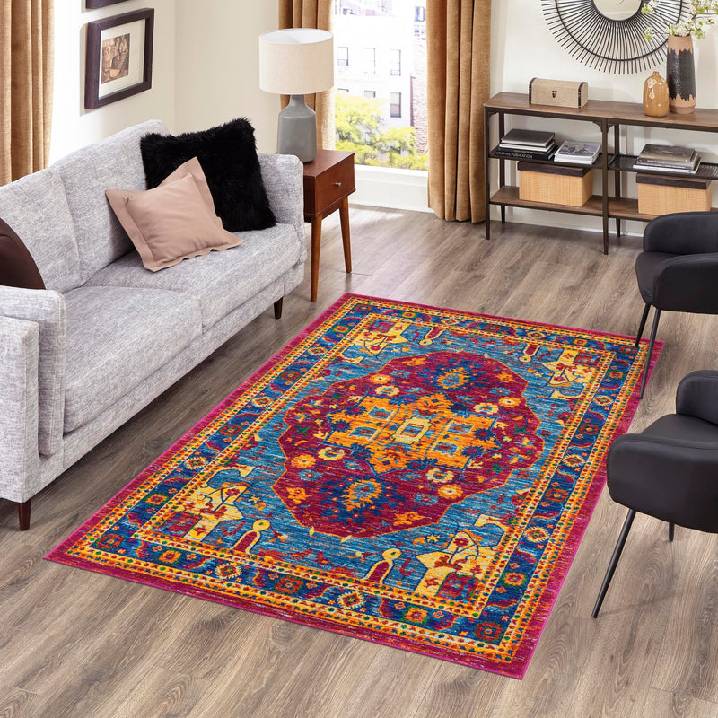Caribbean Cove Collection Area Rug - Canouan Rectangle Pink Blue lifestyle 14