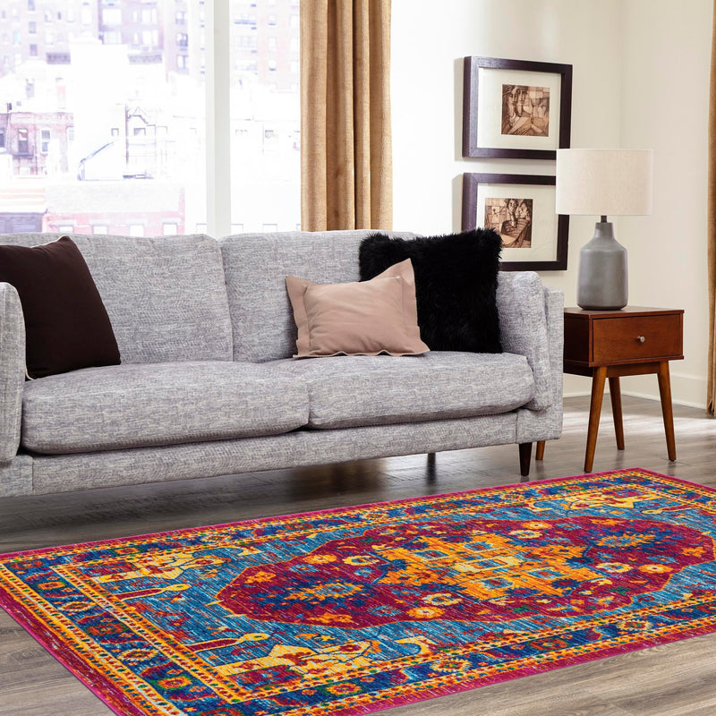 Caribbean Cove Collection Area Rug - Canouan Rectangle Pink Blue lifestyle 15
