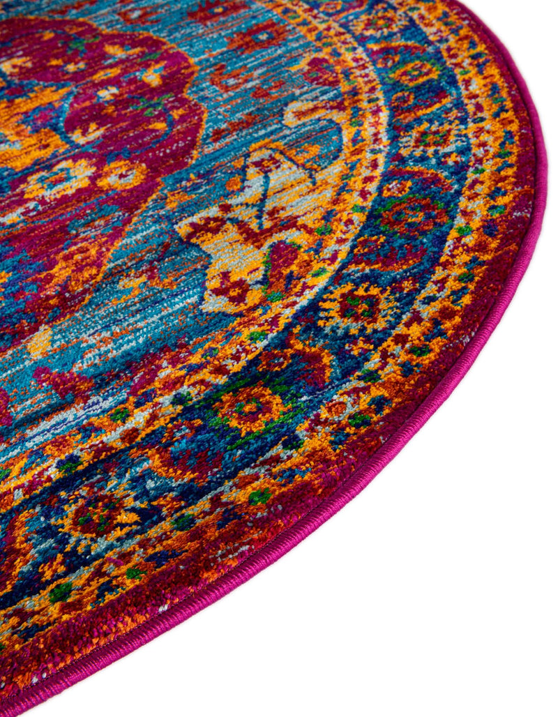 Caribbean Cove Collection Area Rug - Canouan Round Pink Blue lifestyle 28