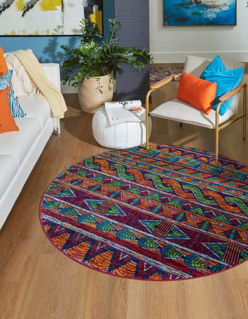 Caribbean Cove Collection Area Rug - Trinidad Round Multi lifestyle 19