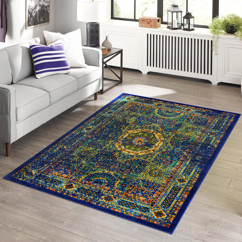 Caribbean Cove Collection Area Rug - Grenada Rectangle Navy Blue lifestyle 28