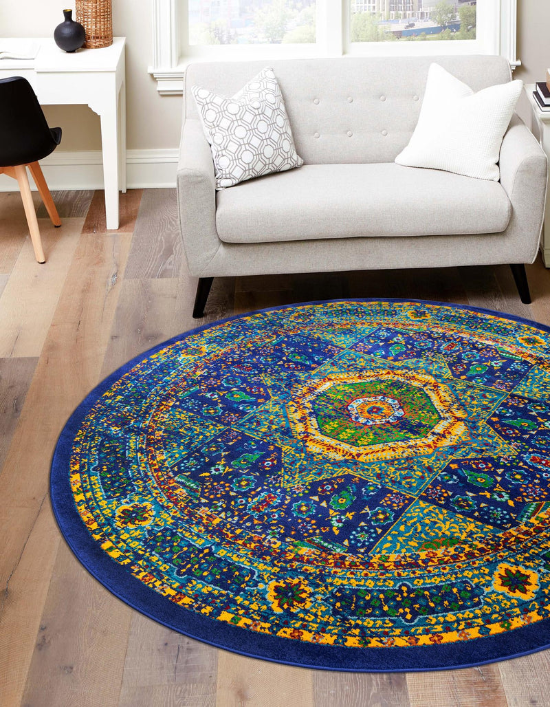 Caribbean Cove Collection Area Rug - Grenada Round Navy Blue lifestyle 37