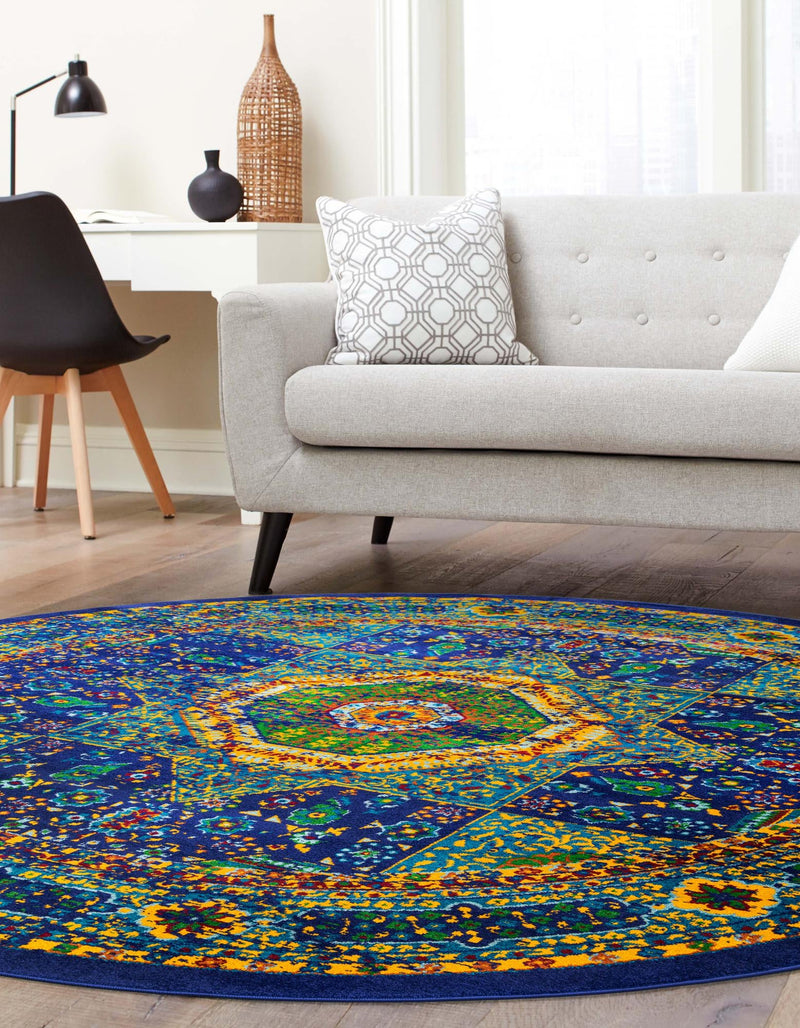 Caribbean Cove Collection Area Rug - Grenada Round Navy Blue lifestyle 41