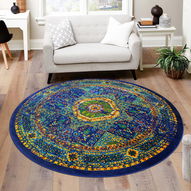 Caribbean Cove Collection Area Rug - Grenada Round Navy Blue lifestyle 50
