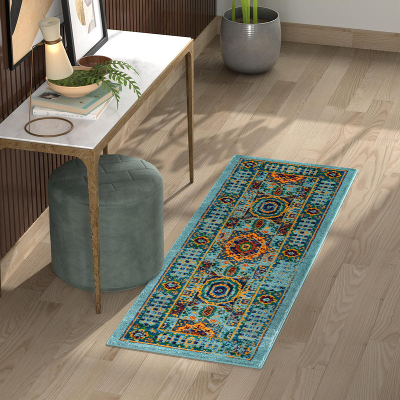 Caribbean Cove Collection Area Rug - Grenada Runner Aqua lifestyle 58