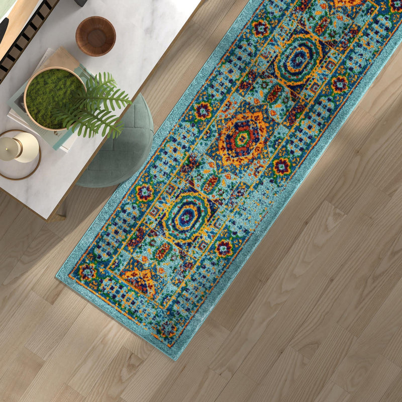 Caribbean Cove Collection Area Rug - Grenada Runner Aqua lifestyle 62