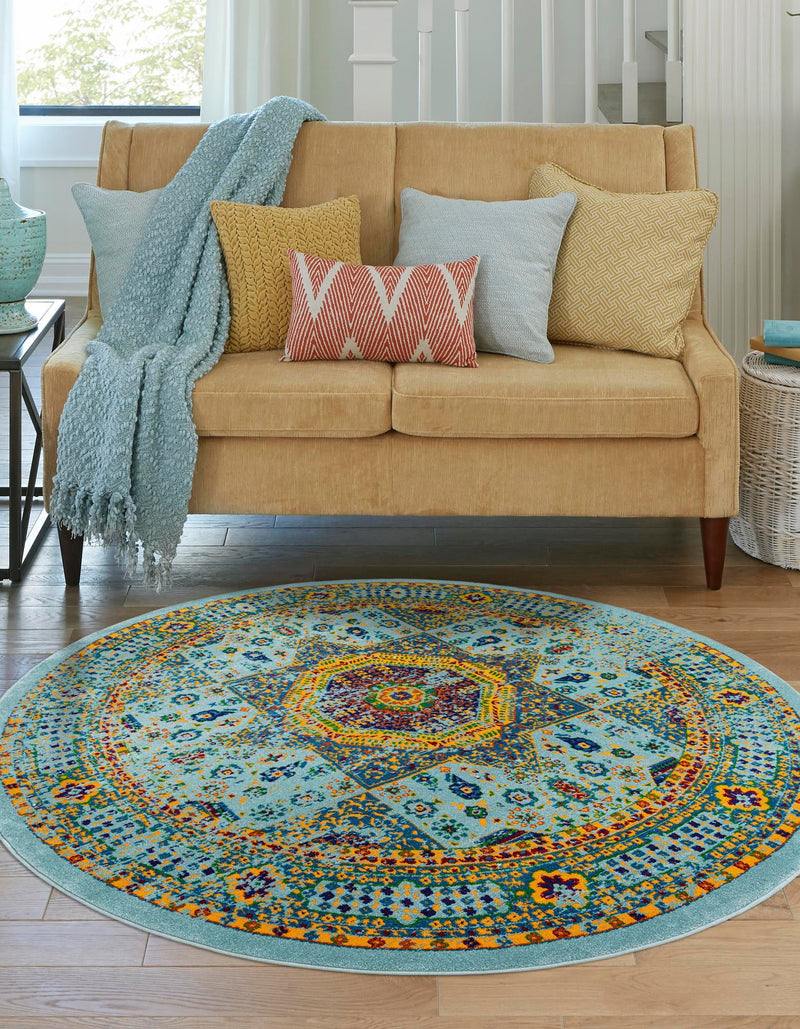 Caribbean Cove Collection Area Rug - Grenada Round Aqua lifestyle 34