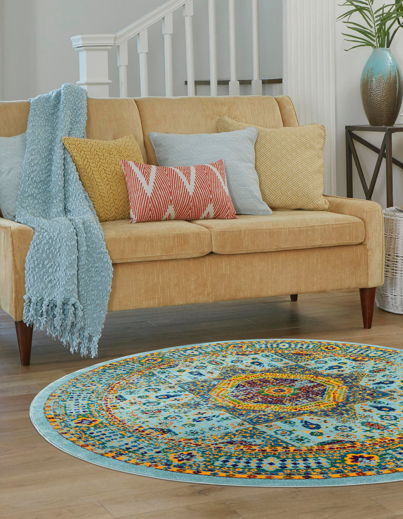 Caribbean Cove Collection Area Rug - Grenada Round Aqua lifestyle 36