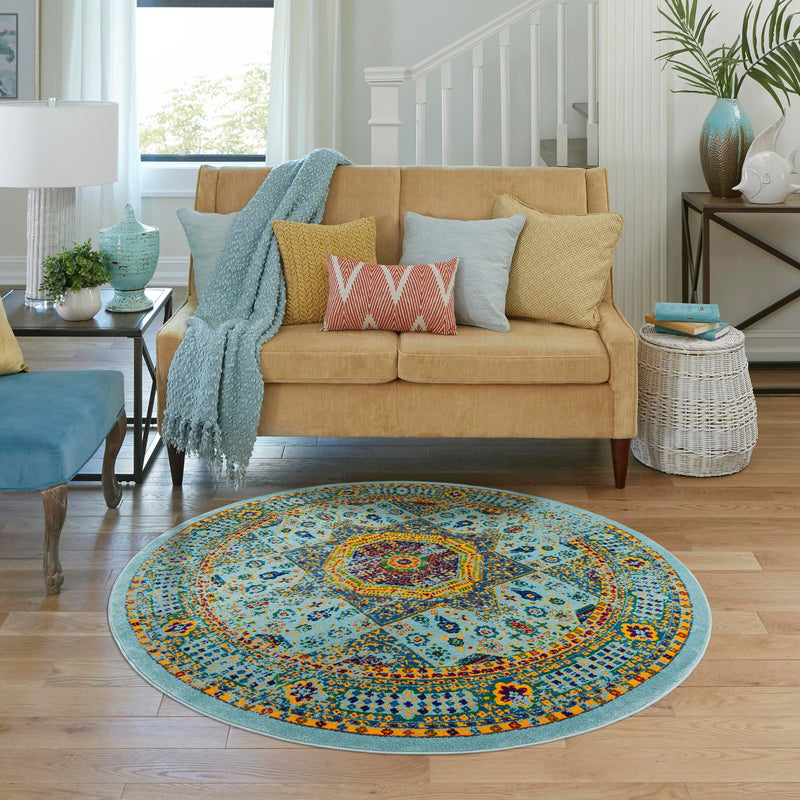 Caribbean Cove Collection Area Rug - Grenada Round Aqua lifestyle 59