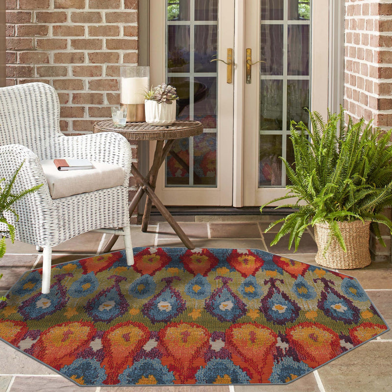 Urban Terrace Collection Area Rug - Compass Octagon Multi lifestyle 90