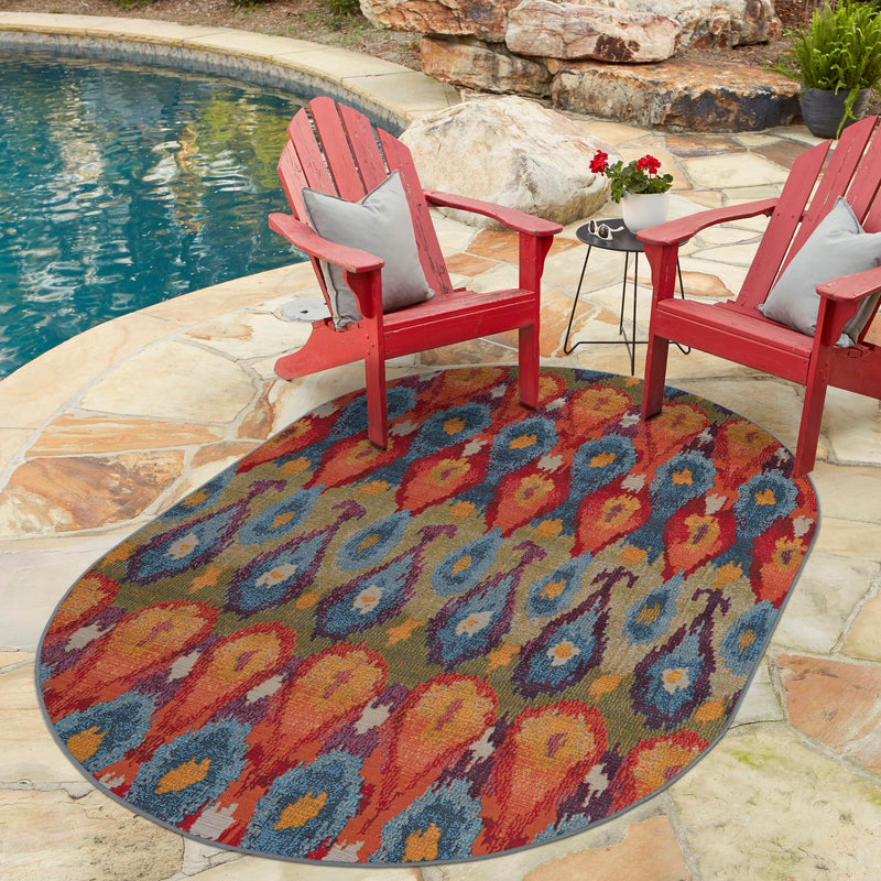 Urban Terrace Collection Area Rug - Compass Oval Multi lifestyle 87