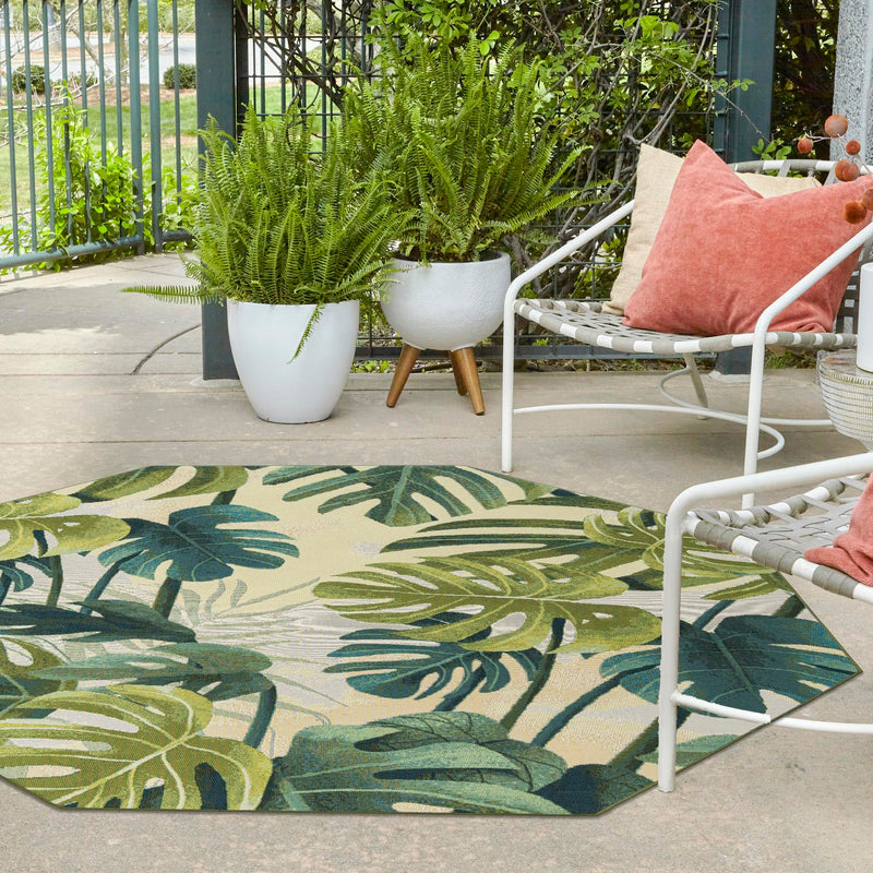 Garden Terrace Escape Collection Area Rug - Ivy Octagon Green lifestyle 90