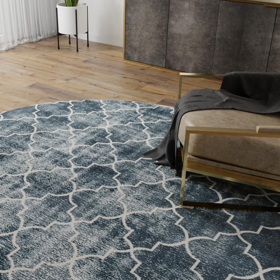 Metro Heights Collection Area Rug - Gramercy Round Navy Blue lifestyle 117