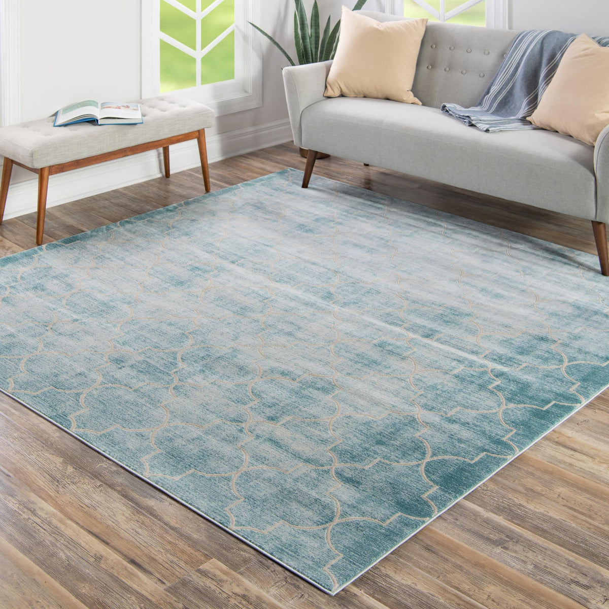 Metro Heights Collection Area Rug - Midtown Square Teal lifestyle 60