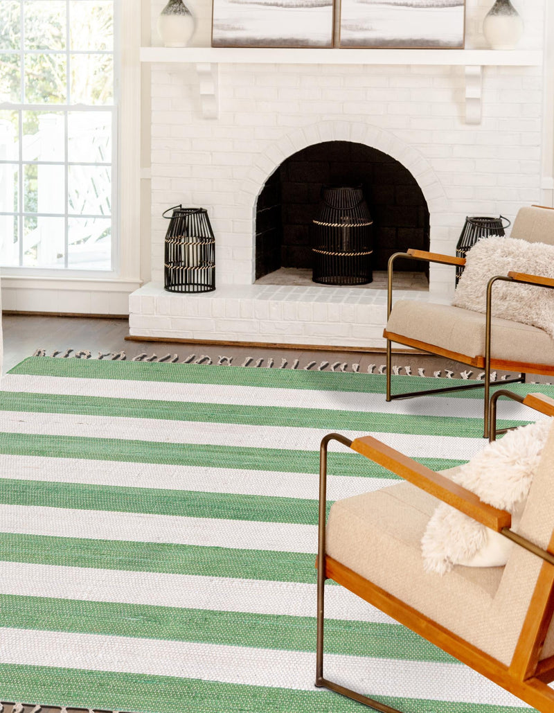 Tassel Trail Collection Area Rug - Pathway (Green and Ivory) Rectangle Green and Ivory lifestyle 5