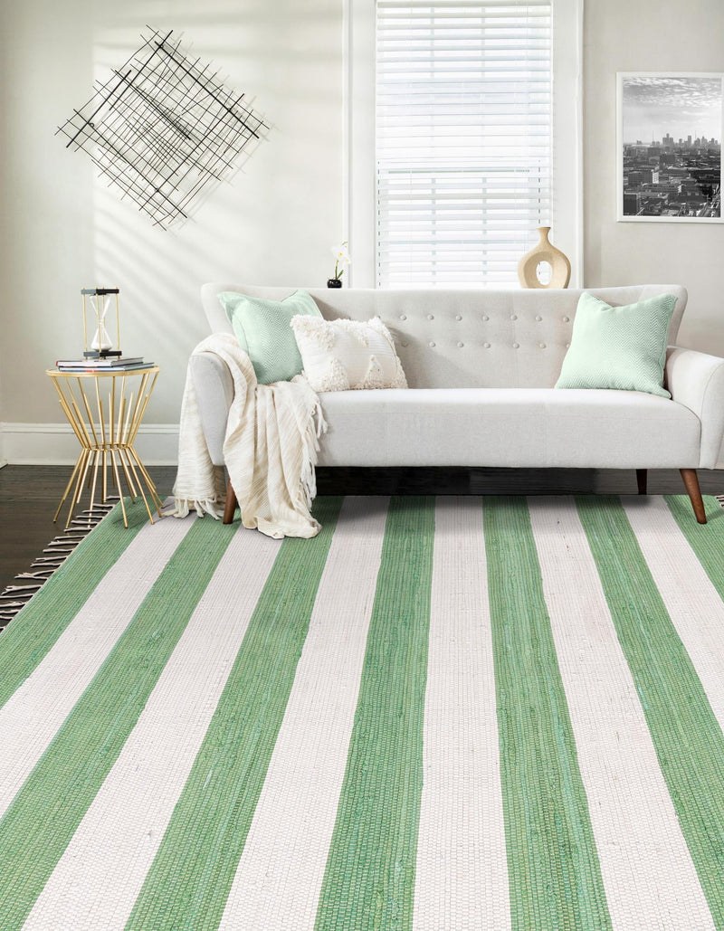Tassel Trail Collection Area Rug - Pathway (Green and Ivory) Rectangle Green and Ivory lifestyle 6