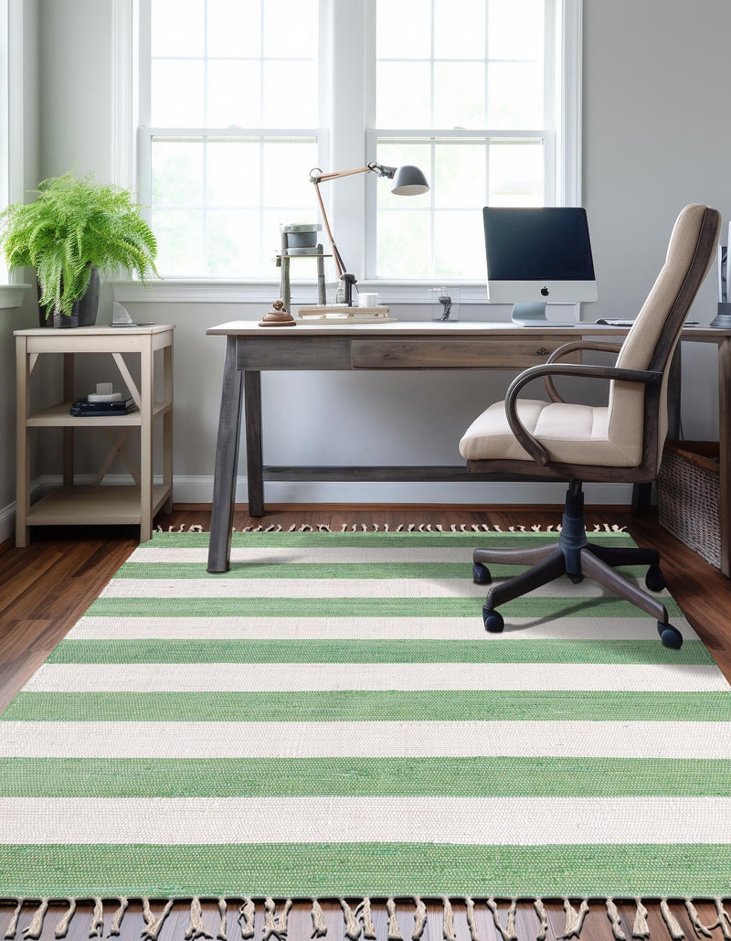Tassel Trail Collection Area Rug - Pathway (Green and Ivory) Rectangle Green and Ivory lifestyle 7