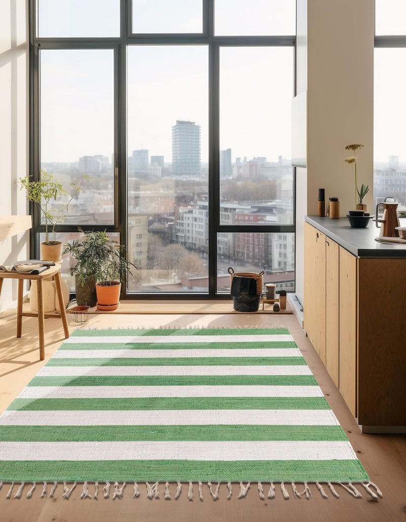 Tassel Trail Collection Area Rug - Pathway (Green and Ivory) Rectangle Green and Ivory lifestyle 8