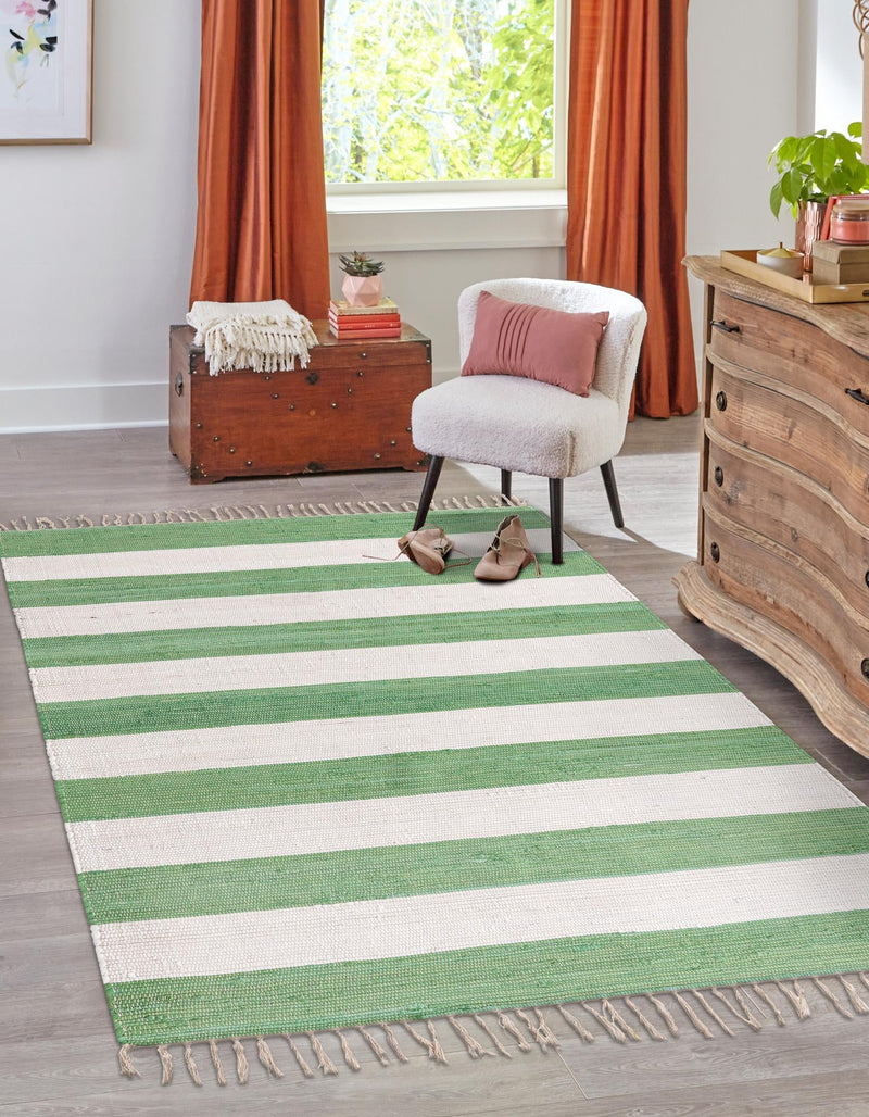Tassel Trail Collection Area Rug - Pathway (Green and Ivory) Rectangle Green and Ivory lifestyle 9