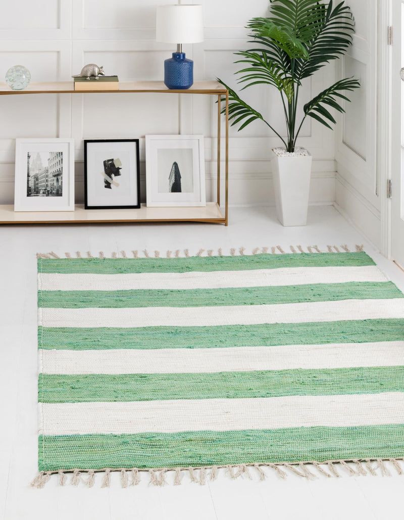 Tassel Trail Collection Area Rug - Pathway (Green and Ivory) Square Green and Ivory lifestyle 28