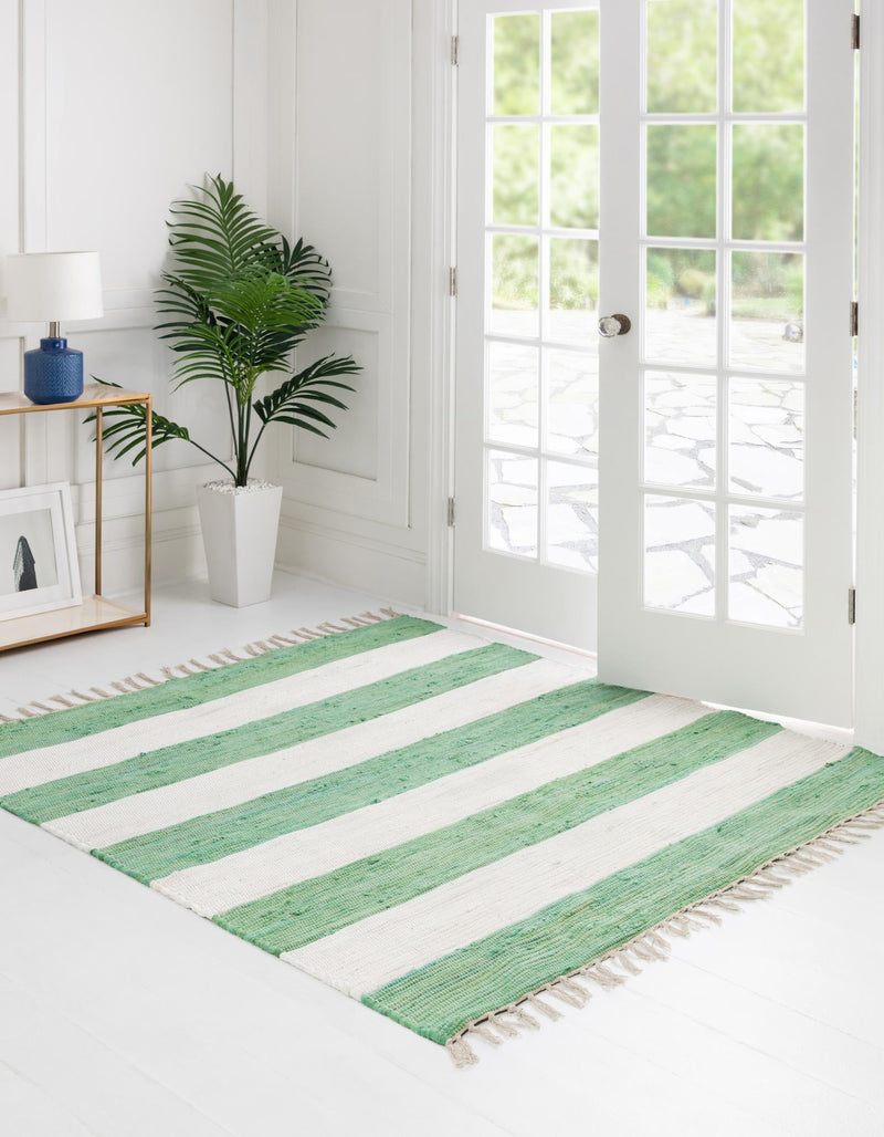 Tassel Trail Collection Area Rug - Pathway (Green and Ivory) Square Green and Ivory lifestyle 30